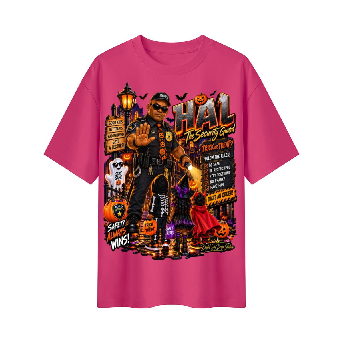 Halloween Security Guard Oversized Graphic T-Shirt - Safety Always Wins - Unisex