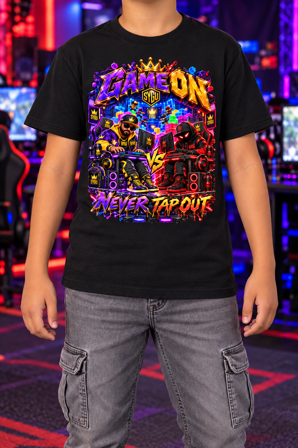 StepYahGameUp™ Game On Never Tap Out Graphic T-Shirt - Youth Unisex Tee