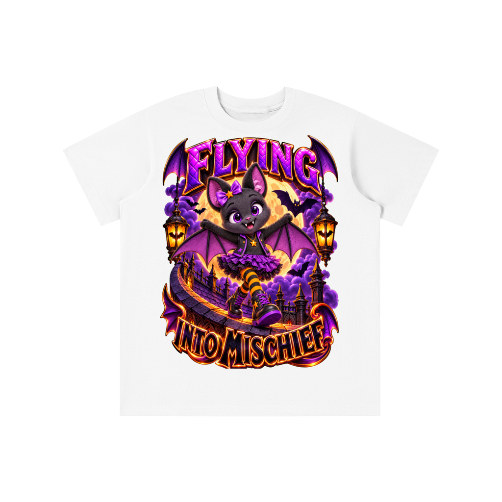 Halloween Cute Bat Graphic T-Shirt - Flying Into Mischief - Youth Unisex Tee