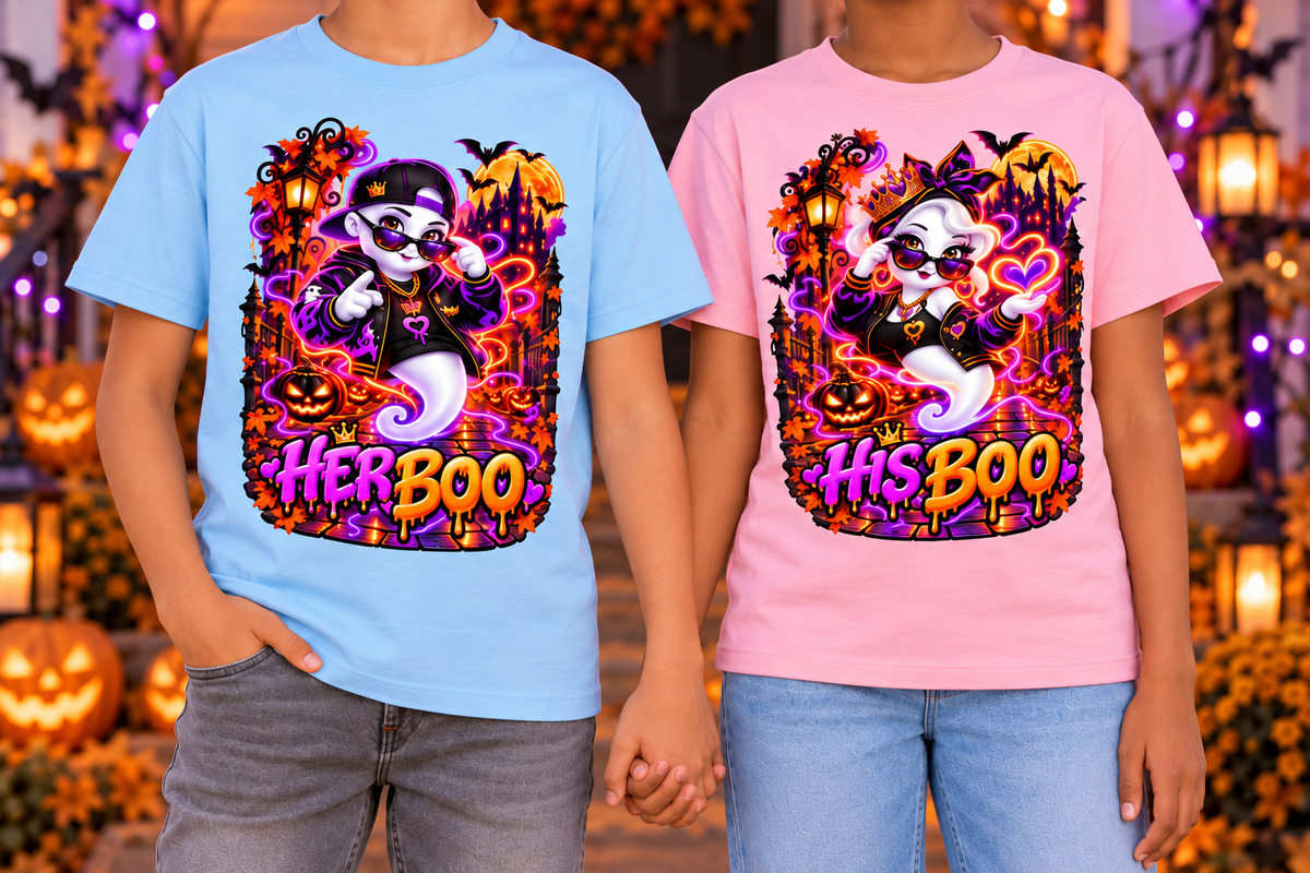 Halloween Her Boo Ghost Graphic T-Shirt - Youth Unisex Tee
