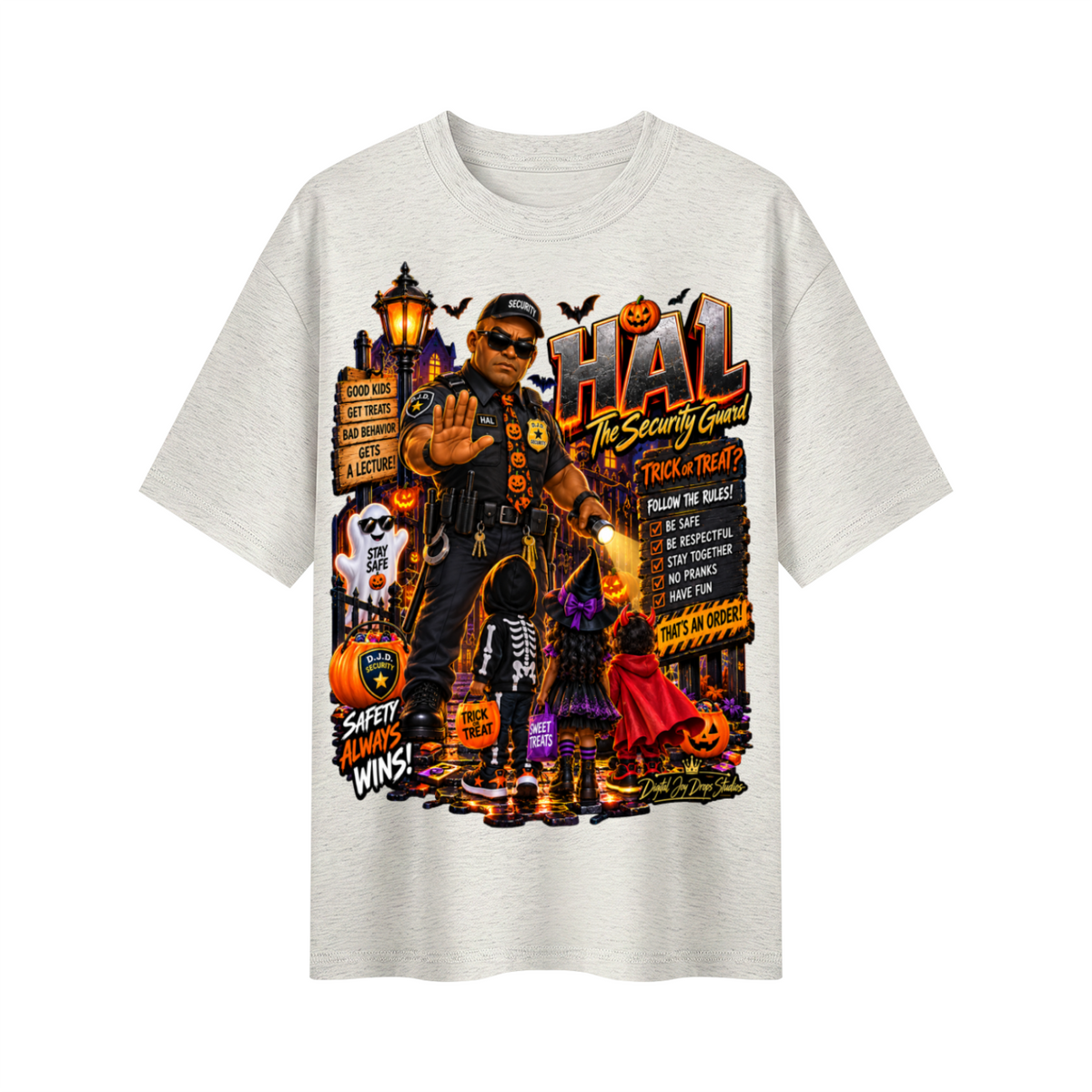 Halloween Security Guard Oversized Graphic T-Shirt - Safety Always Wins - Unisex