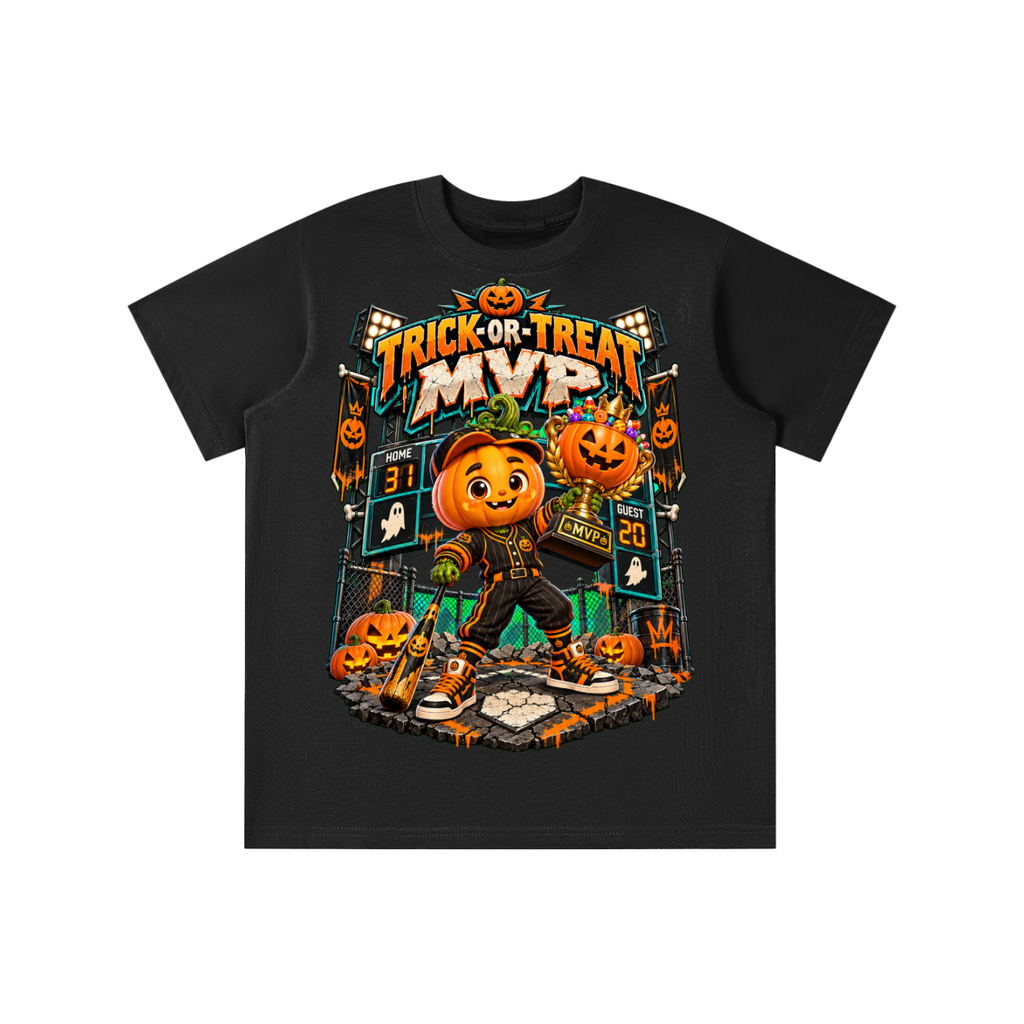Halloween Pumpkin Sports Graphic T-Shirt - Trick-or-Treat MVP - Youth Unisex Tee