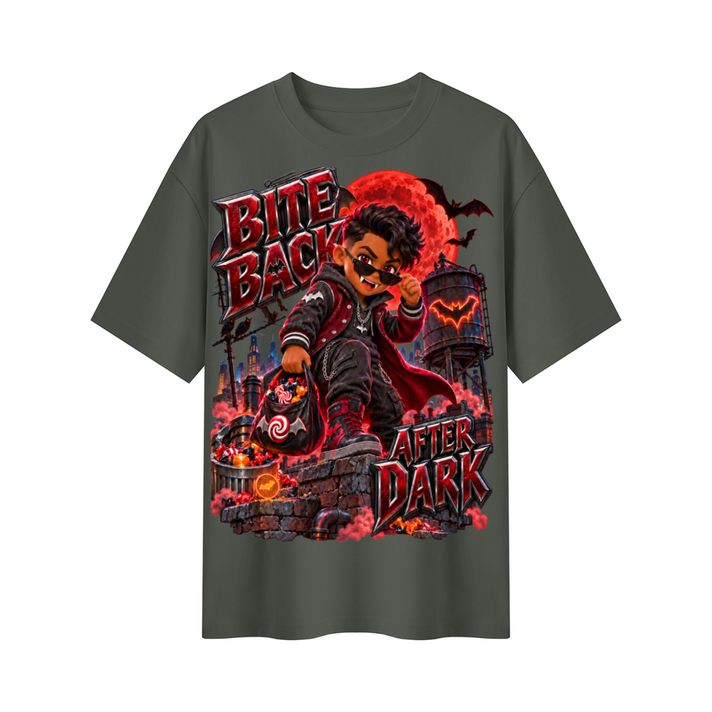 Halloween Kid Vampire Oversized Graphic T-Shirt - Bite Back After Dark - Unisex