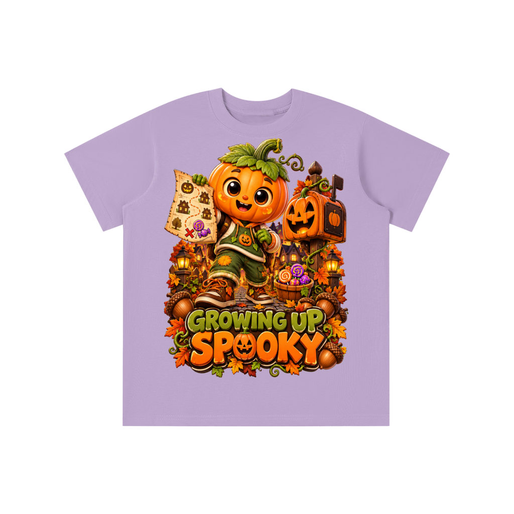 Halloween Pumpkin Kid Graphic T-Shirt - Growing Up Spooky - Youth Unisex Tee