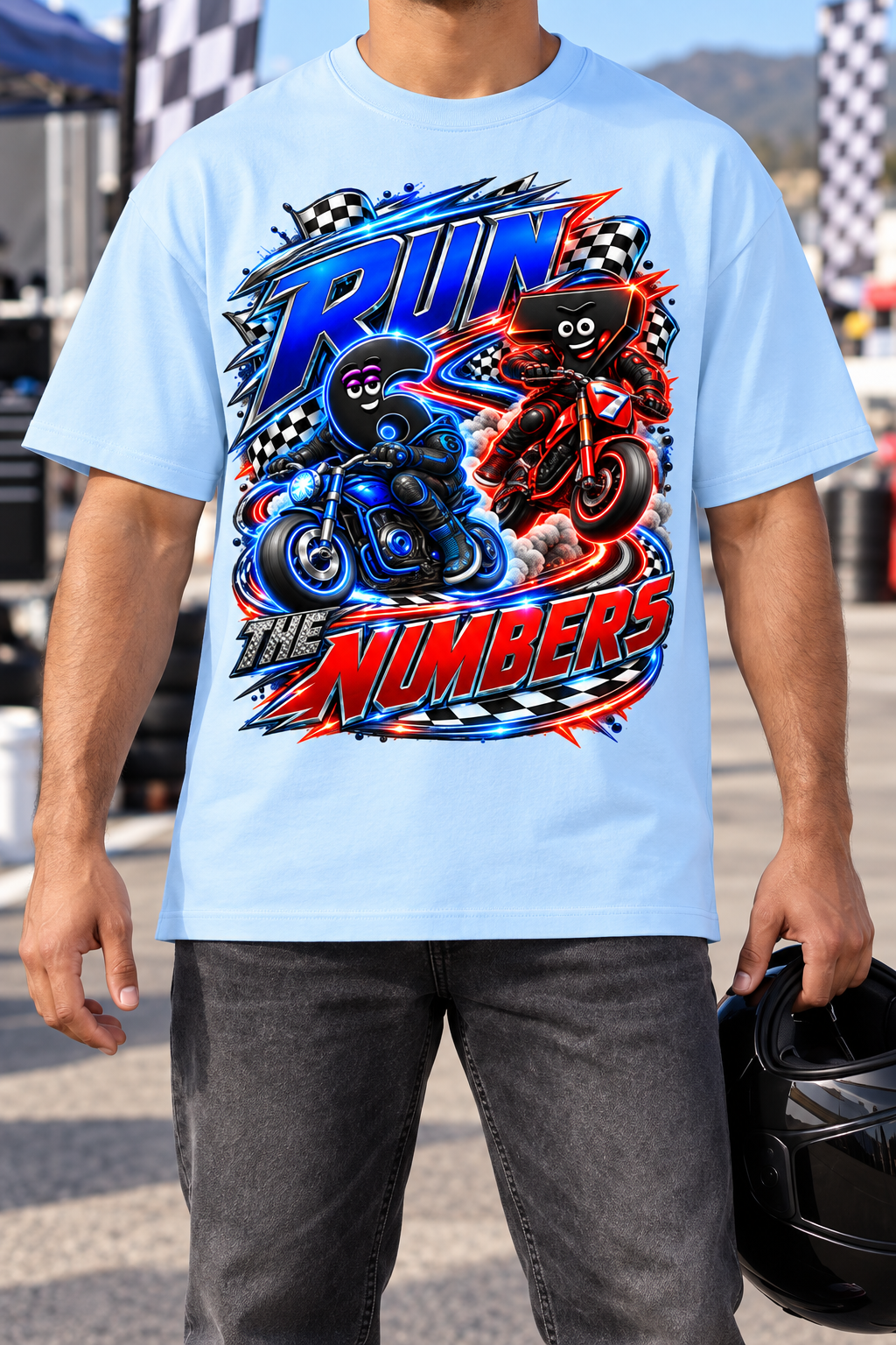 6-7 Street Mode™ Motorcycle Oversized Graphic T-Shirt - Run the Numbers - Unisex