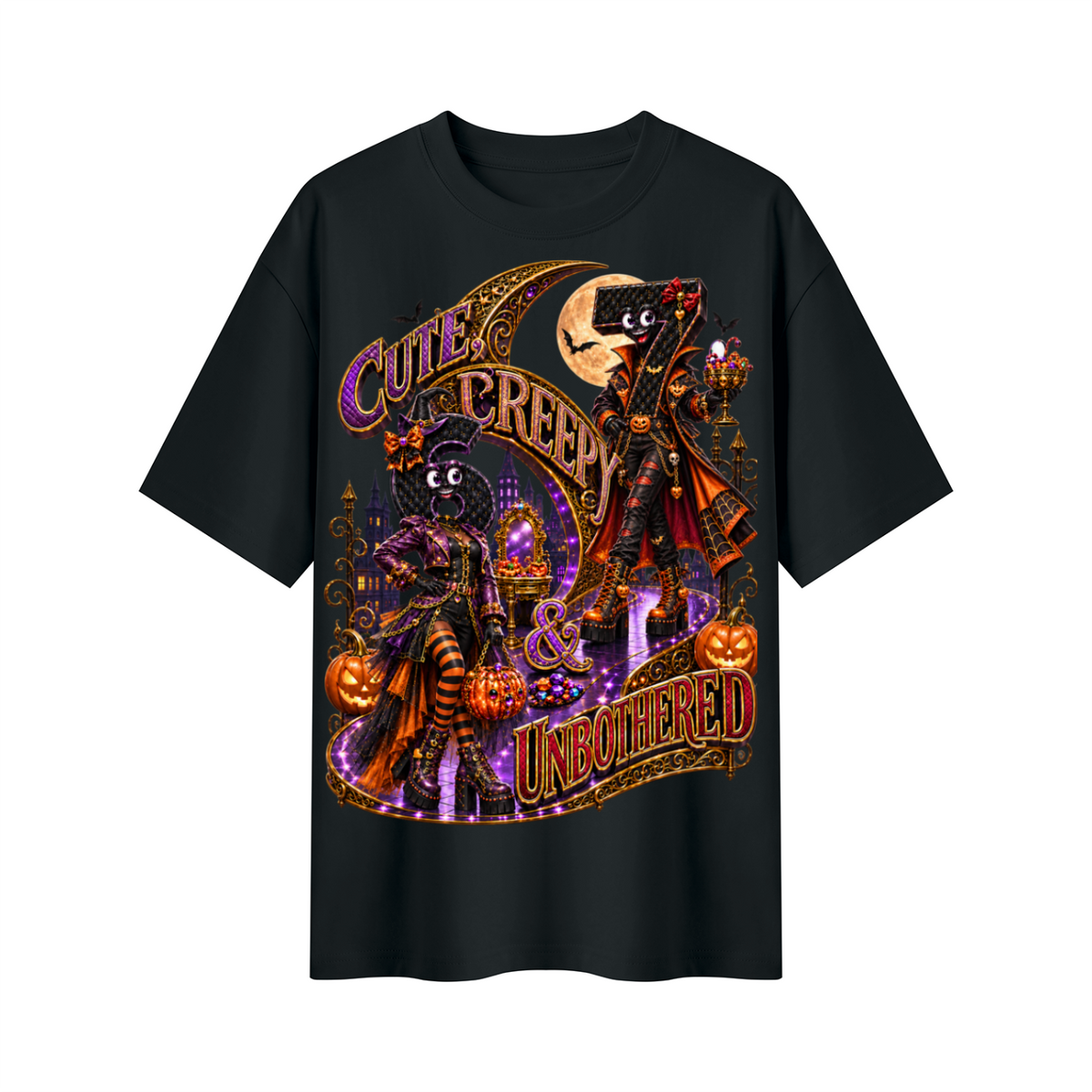 Halloween Cute Spooky Duo Oversized Graphic T-Shirt - Cute, Creepy & Unbothered - Unisex