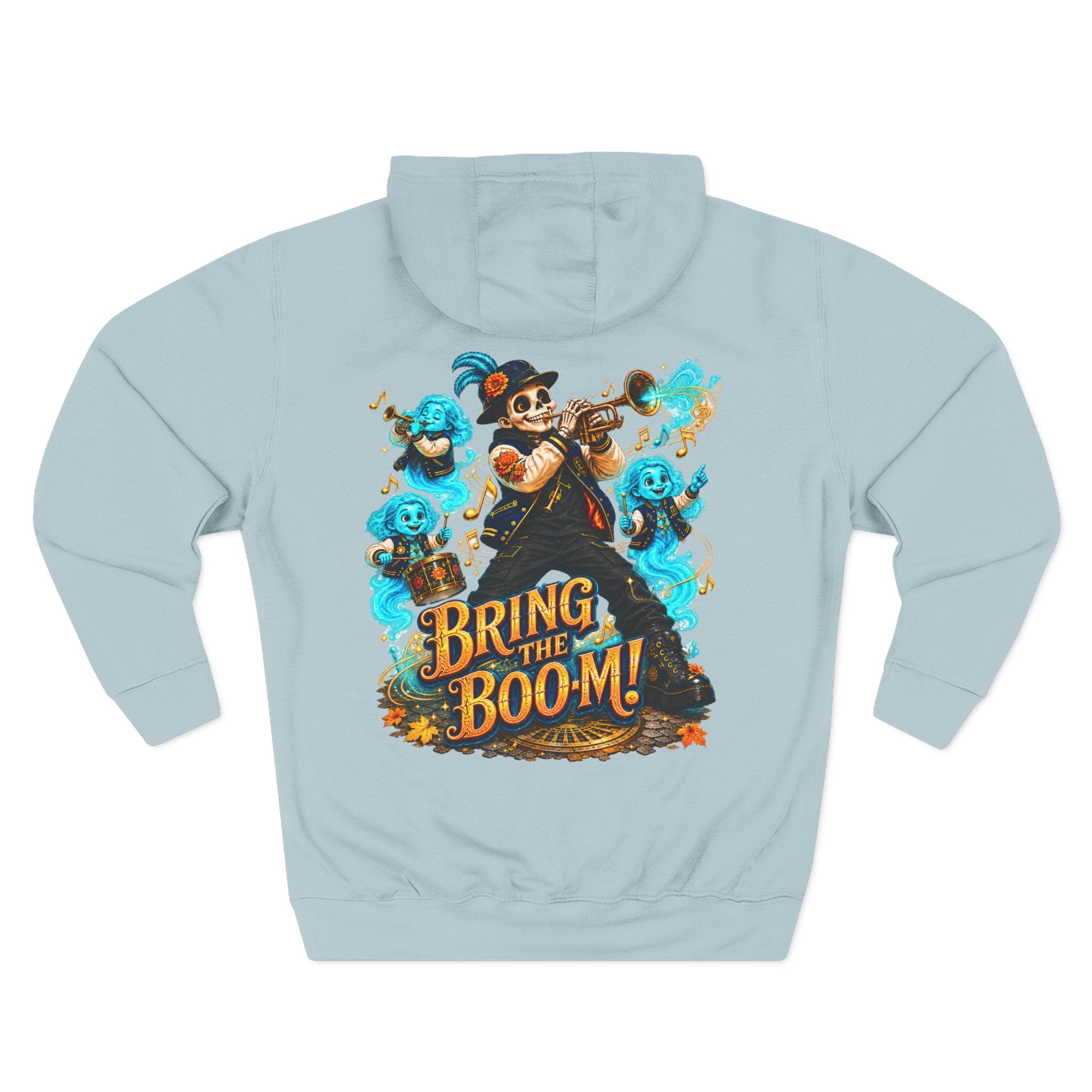 Brass, Boos & Good Vibes — Skeleton Brass Parade Halloween Hoodie | Adult Unisex