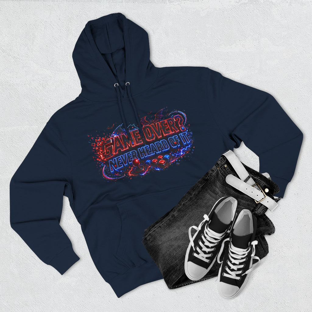 Game Over? Never Heard of It — Midnight Bat Arcade Halloween Hoodie | Adult Unisex