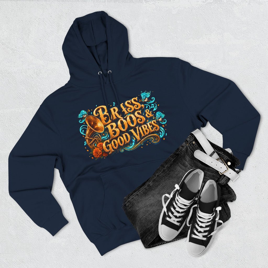Brass, Boos & Good Vibes — Skeleton Brass Parade Halloween Hoodie | Adult Unisex