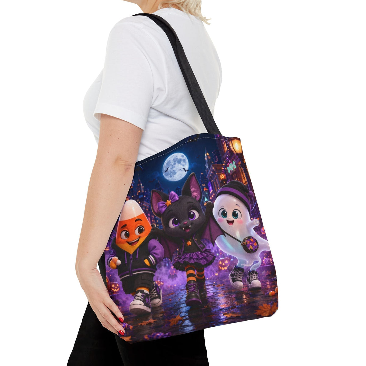 Halloween Trick or Treat Tote Bag - Candy Corn Bat & Ghost Trick-or-Treat Trio by Digital Joy Drops