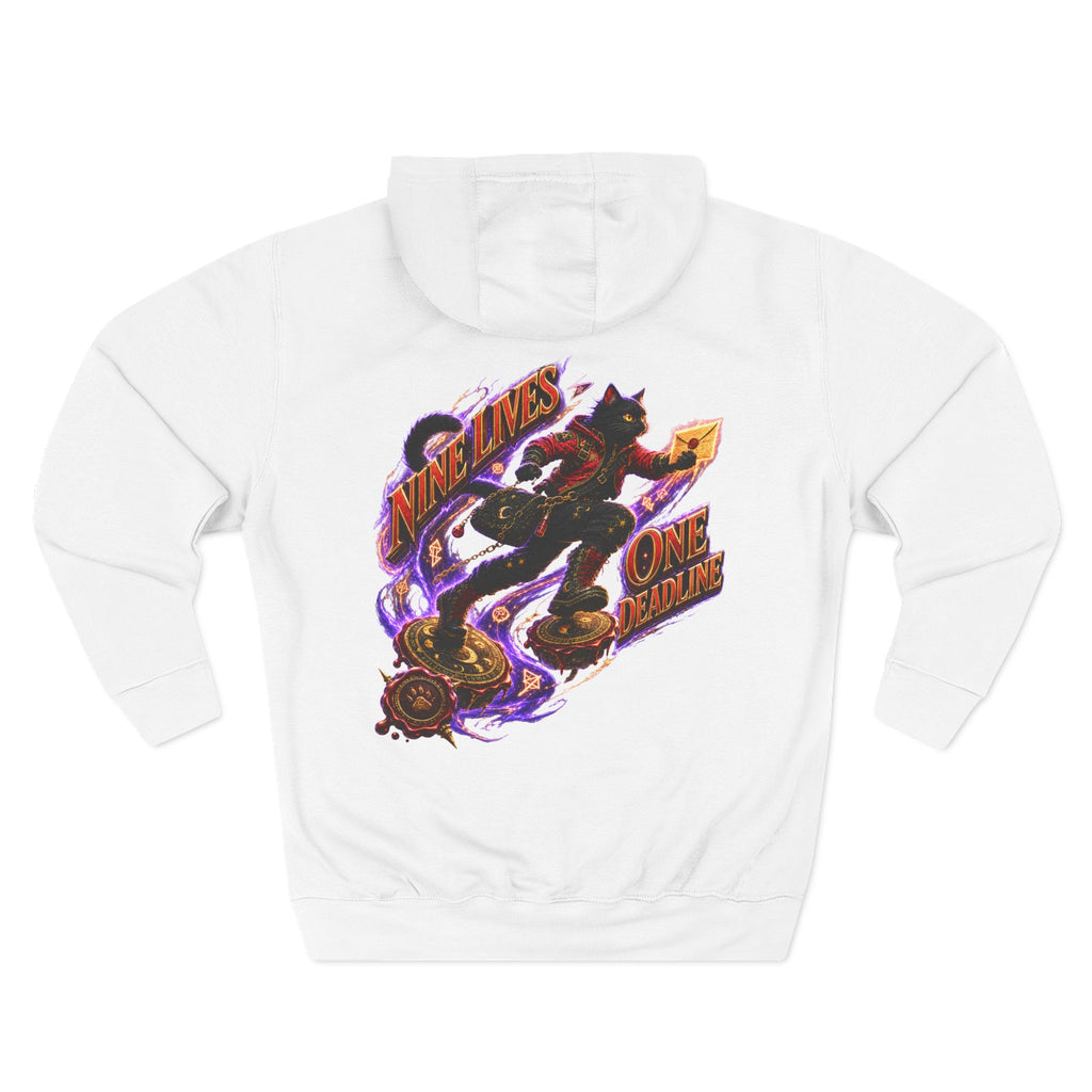 Nine Lives, One Deadline — Black Cat Spell Runner Halloween Hoodie | Adult Unisex