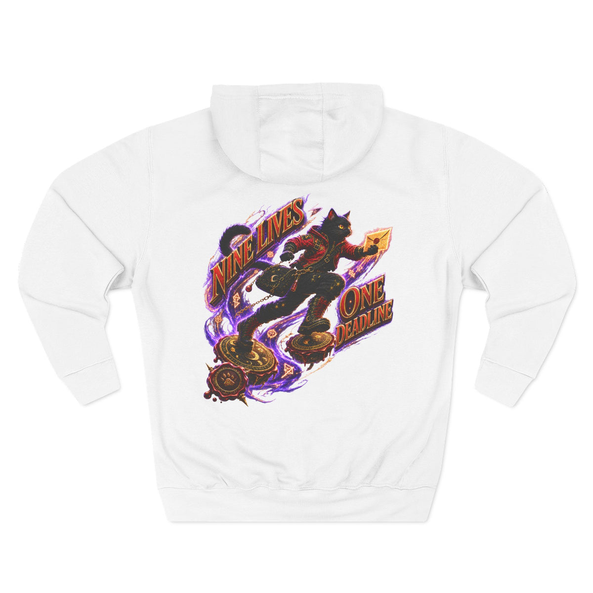 Nine Lives, One Deadline — Black Cat Spell Runner Halloween Hoodie | Adult Unisex