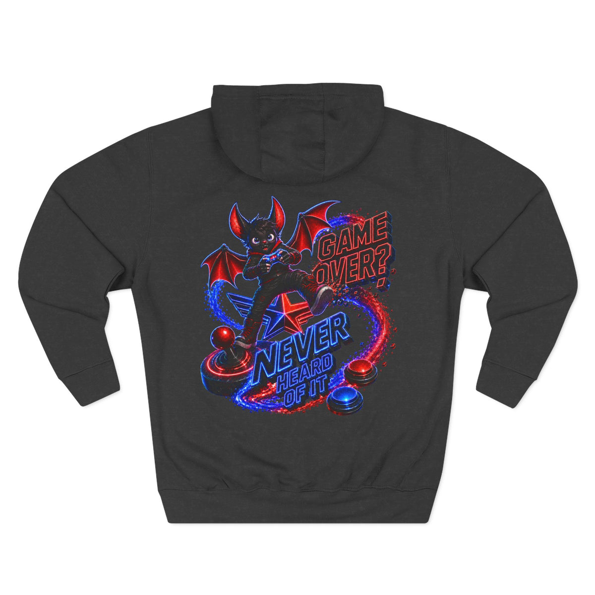 Game Over? Never Heard of It — Midnight Bat Arcade Halloween Hoodie | Adult Unisex