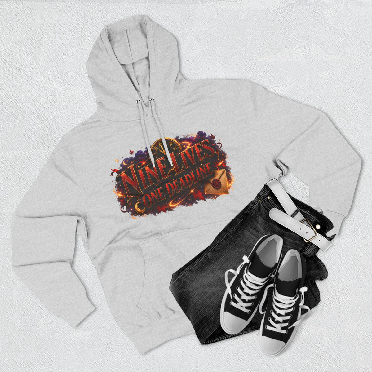 Nine Lives, One Deadline — Black Cat Spell Runner Halloween Hoodie | Adult Unisex