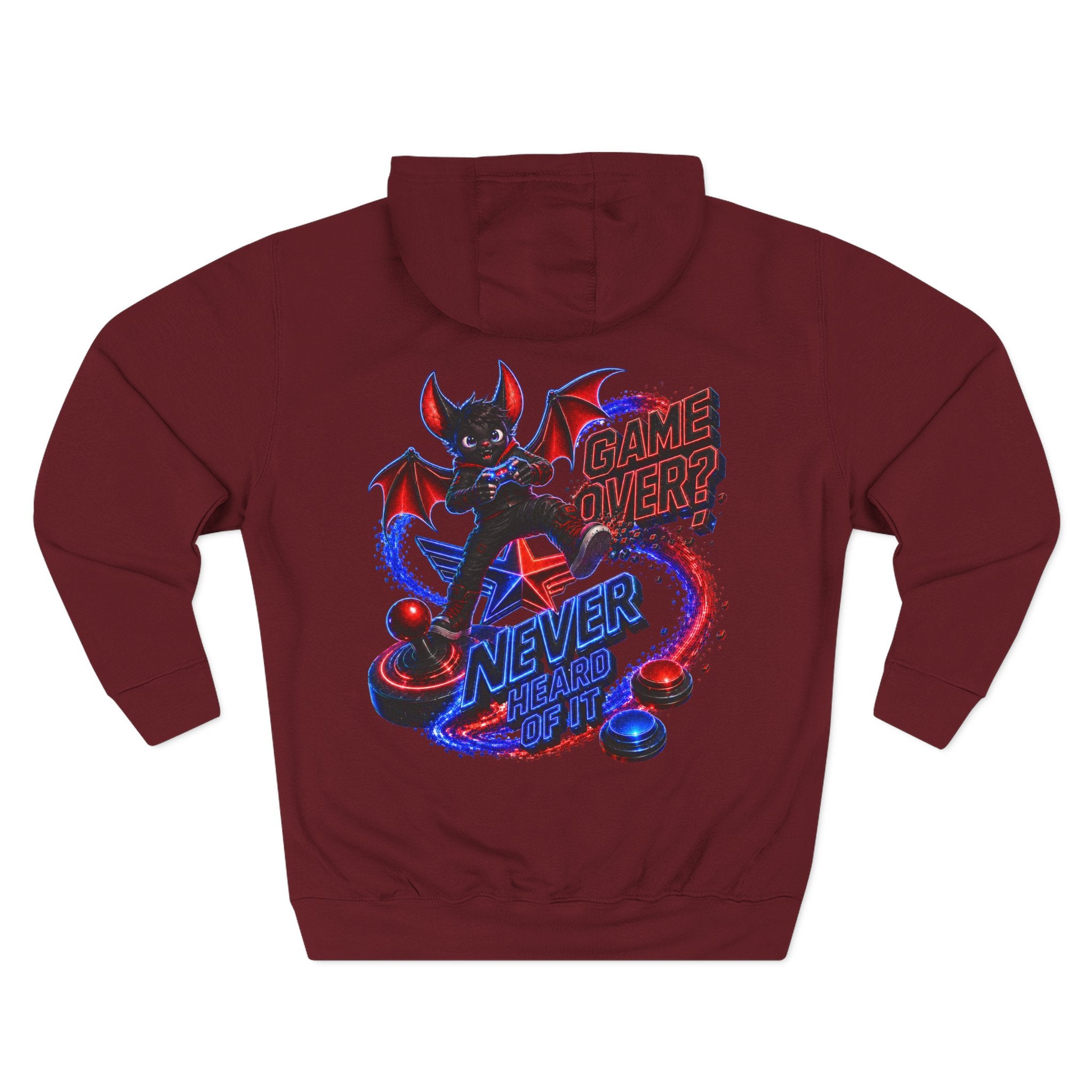 Game Over? Never Heard of It — Midnight Bat Arcade Halloween Hoodie | Adult Unisex