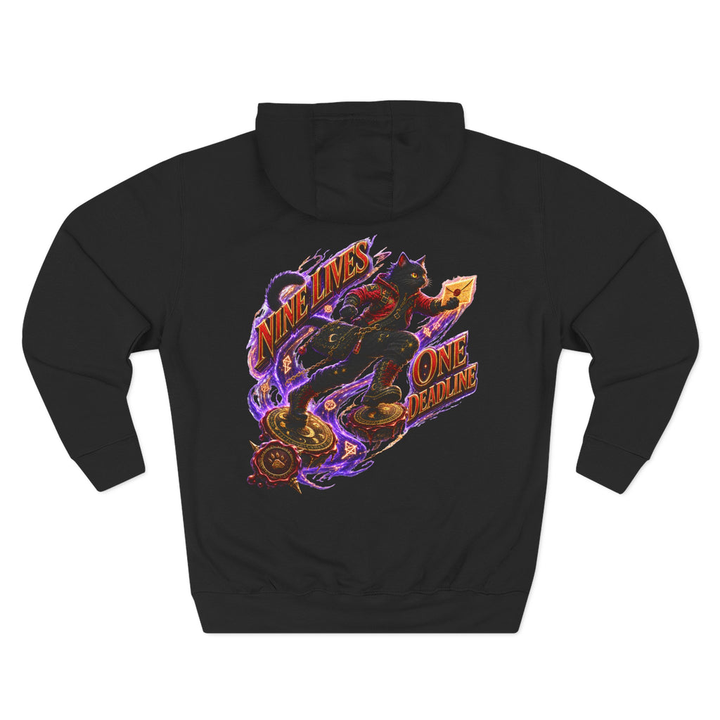 Nine Lives, One Deadline — Black Cat Spell Runner Halloween Hoodie | Adult Unisex