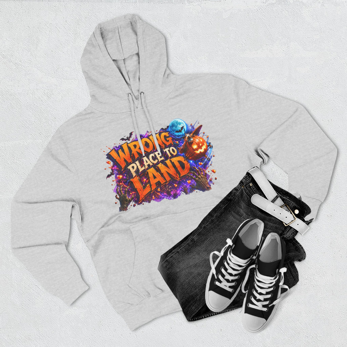 Wrong Place to Land — Candy Corn Sky Captain Halloween Hoodie | Adult Unisex