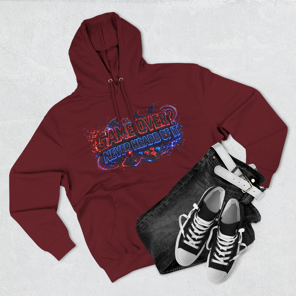 Game Over? Never Heard of It — Midnight Bat Arcade Halloween Hoodie | Adult Unisex
