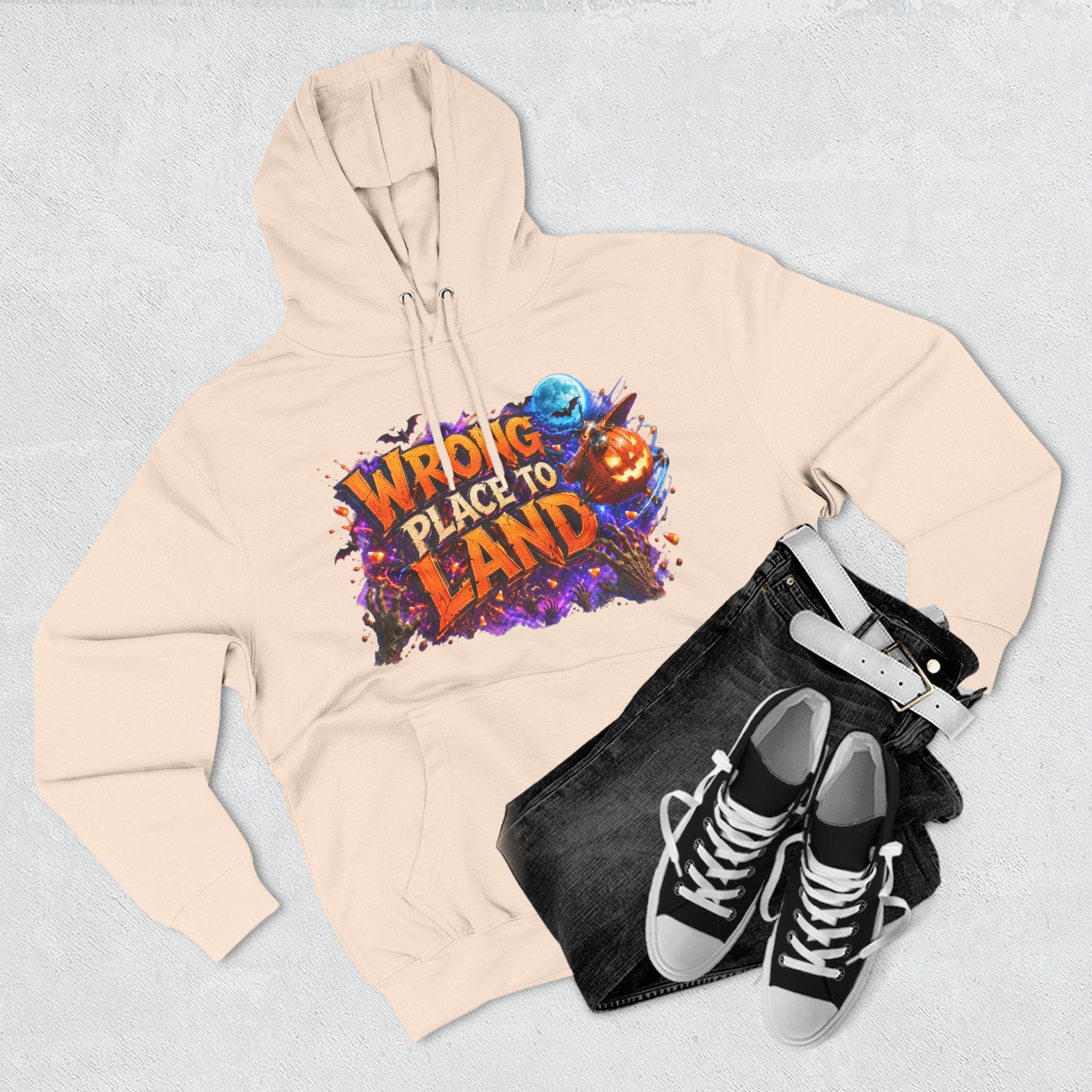 Wrong Place to Land — Candy Corn Sky Captain Halloween Hoodie | Adult Unisex