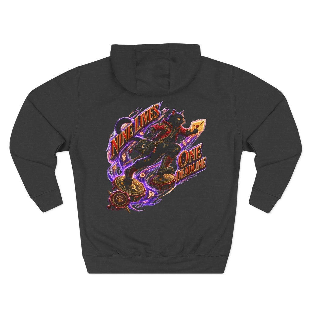 Nine Lives, One Deadline — Black Cat Spell Runner Halloween Hoodie | Adult Unisex