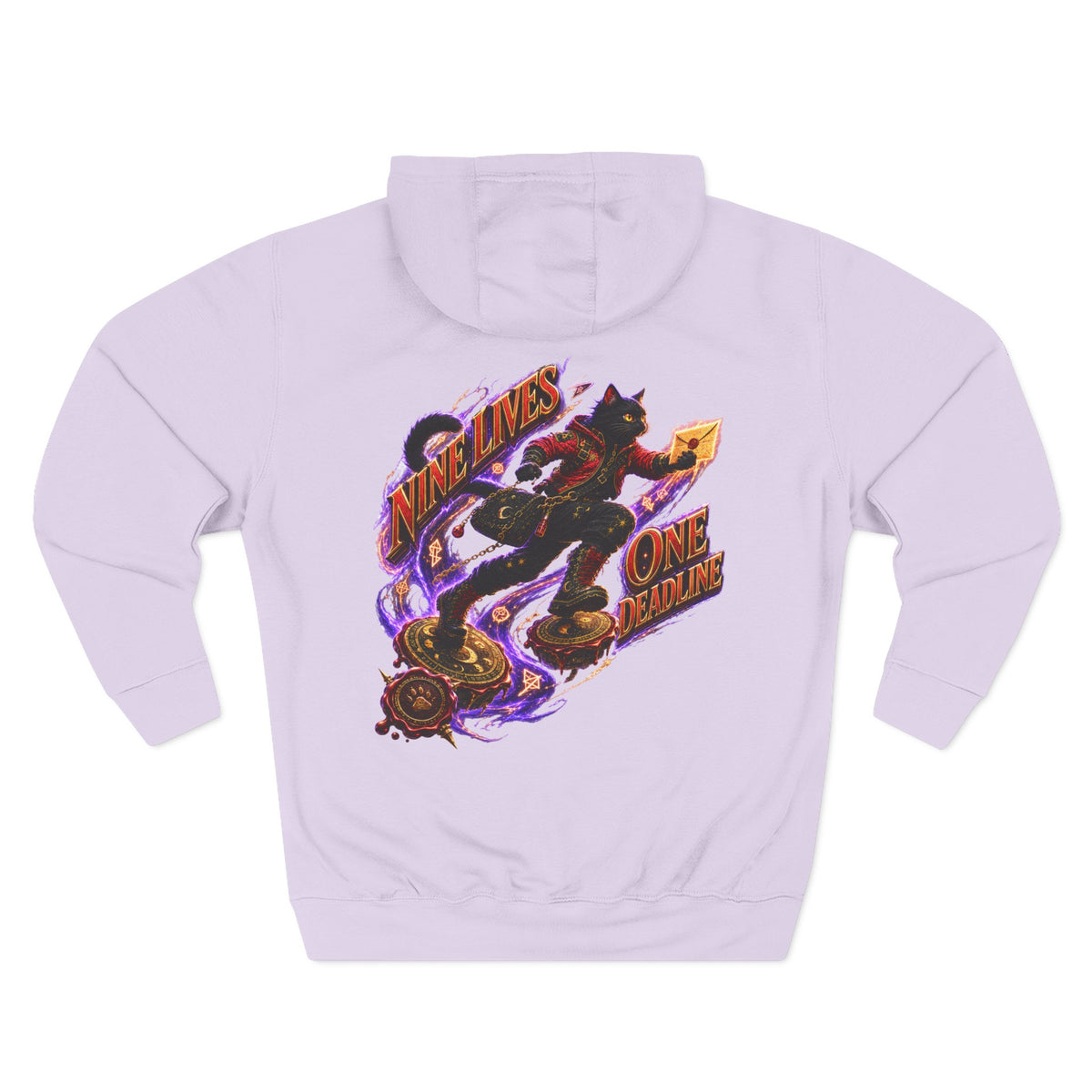 Nine Lives, One Deadline — Black Cat Spell Runner Halloween Hoodie | Adult Unisex