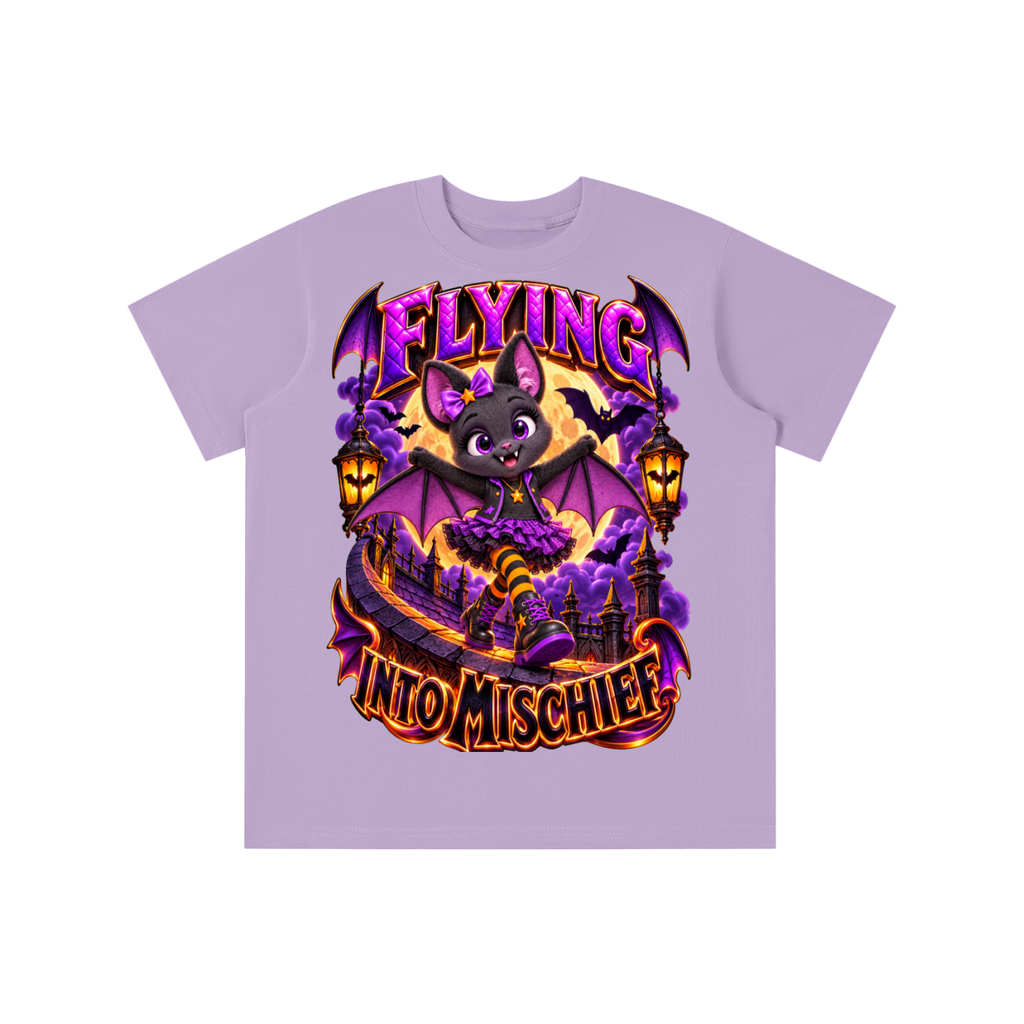 Halloween Cute Bat Graphic T-Shirt - Flying Into Mischief - Youth Unisex Tee