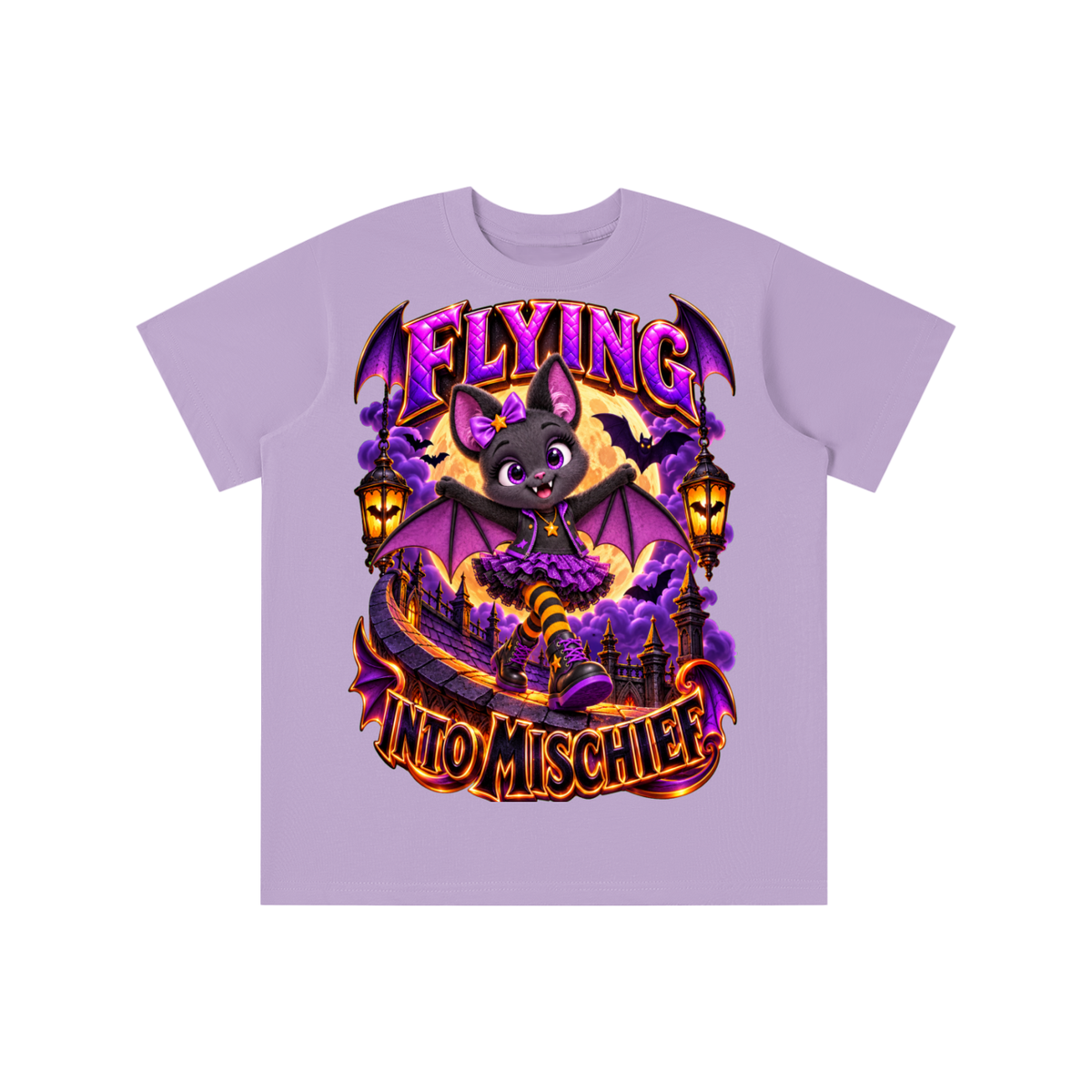 Halloween Cute Bat Graphic T-Shirt - Flying Into Mischief - Youth Unisex Tee