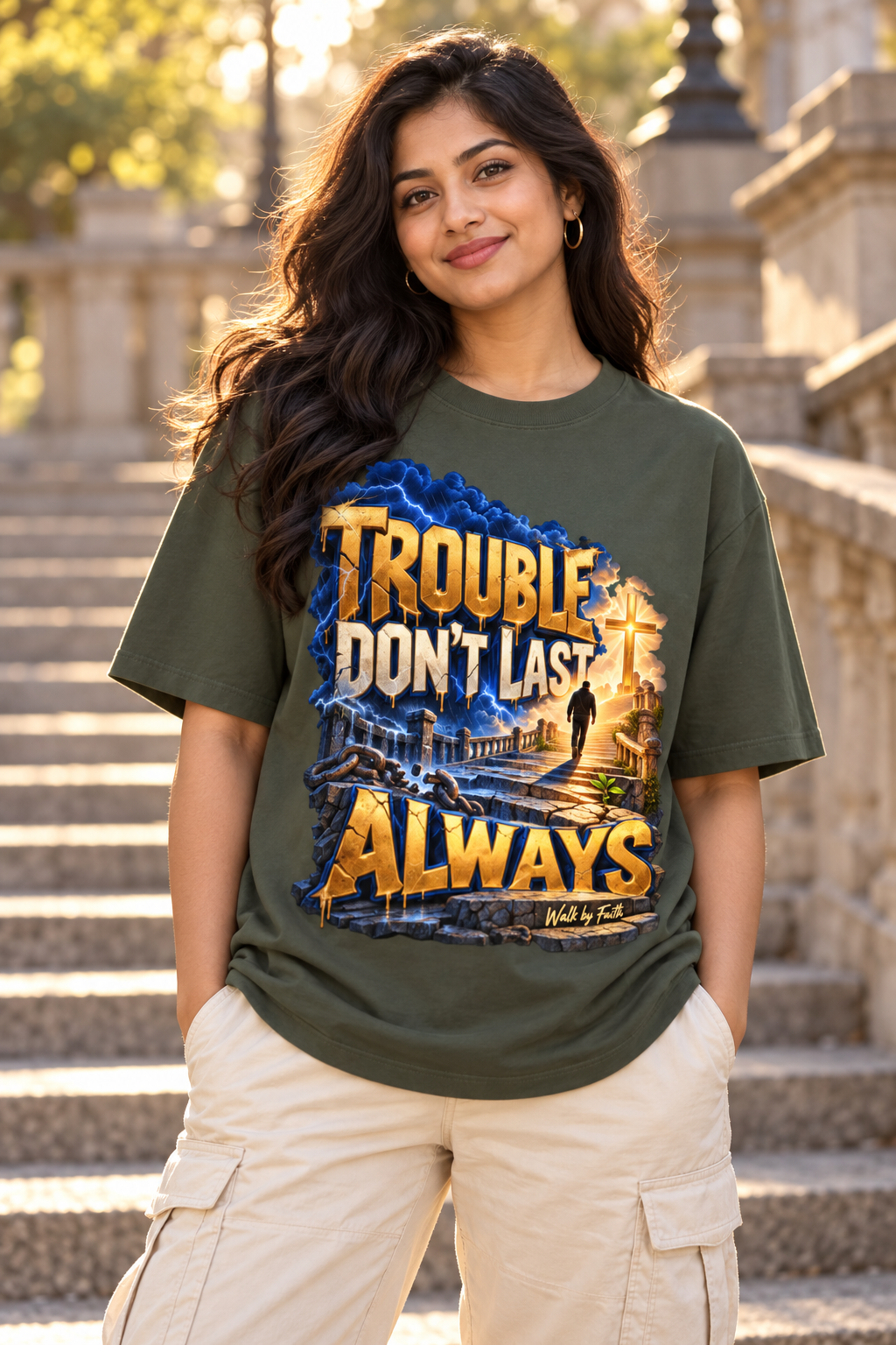 Walk by Faith™ Trouble Don’t Last Always Oversized Graphic T-Shirt - Unisex