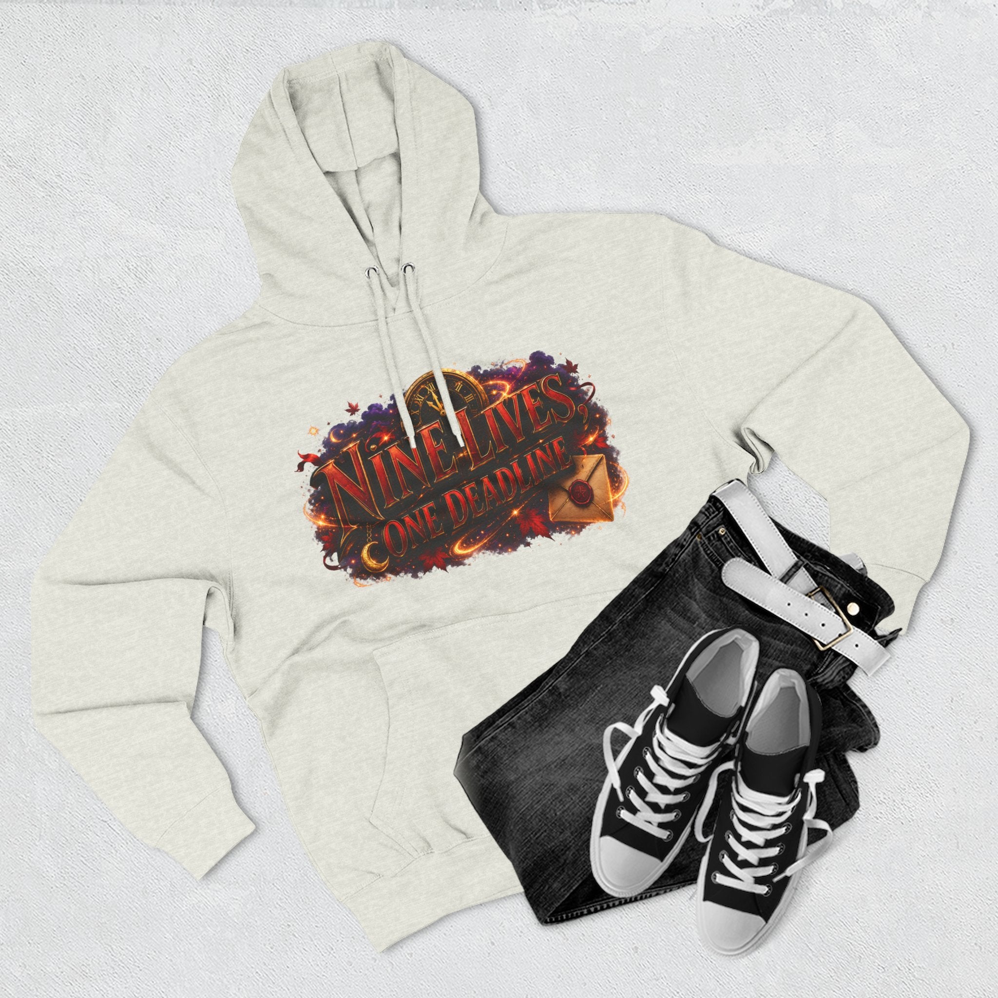 Nine Lives, One Deadline — Black Cat Spell Runner Halloween Hoodie | Adult Unisex