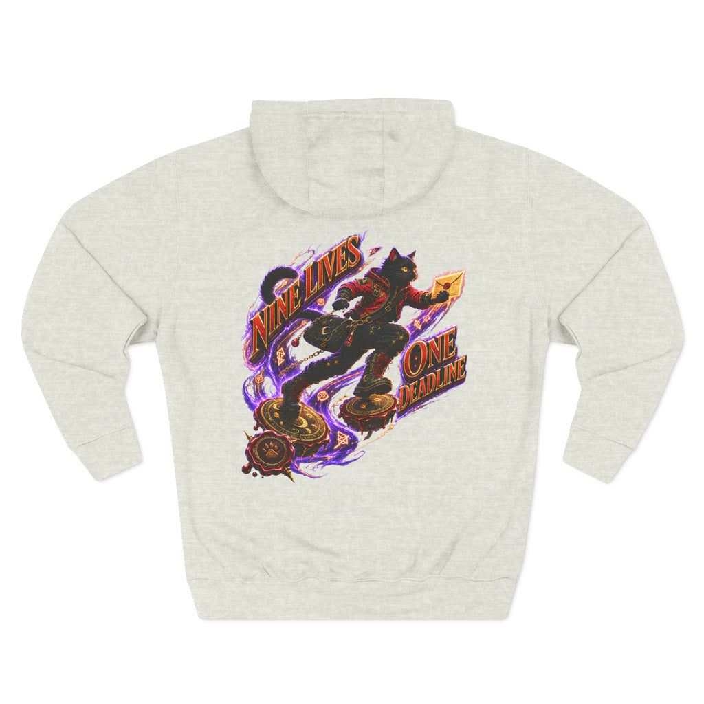 Nine Lives, One Deadline — Black Cat Spell Runner Halloween Hoodie | Adult Unisex