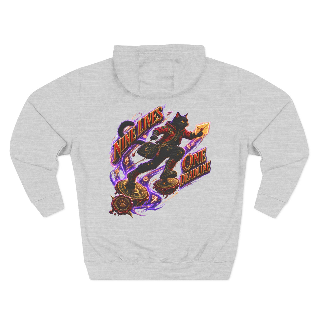 Nine Lives, One Deadline — Black Cat Spell Runner Halloween Hoodie | Adult Unisex