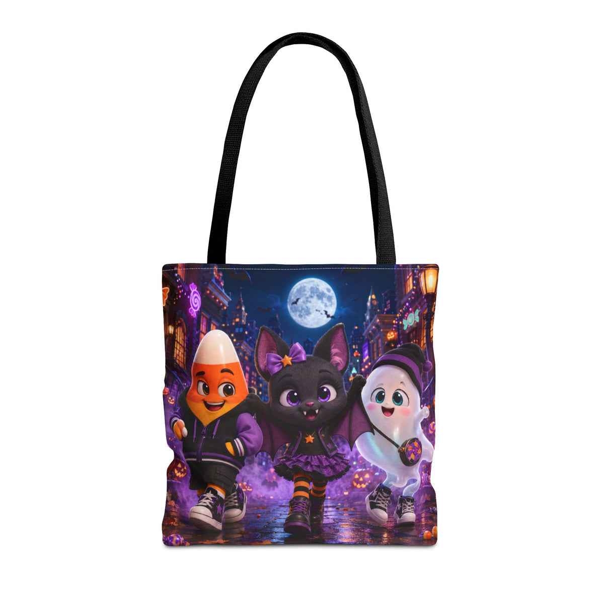 Halloween Tote Bag — Candy Corn, Bat & Ghost Trick-or-Treat Trio