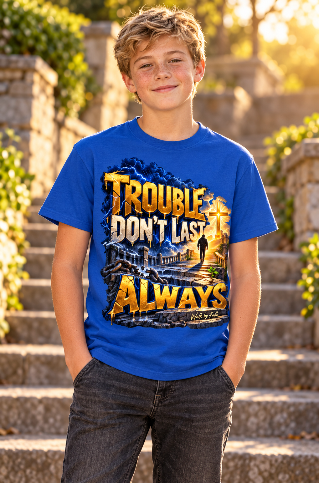Walk by Faith™ Trouble Don’t Last Always Graphic T-Shirt - Youth Unisex Tee