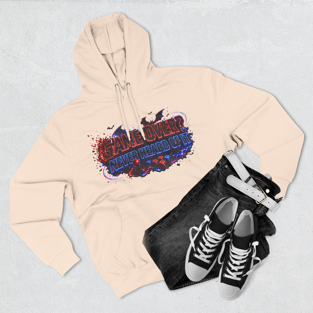 Game Over? Never Heard of It — Midnight Bat Arcade Halloween Hoodie | Adult Unisex