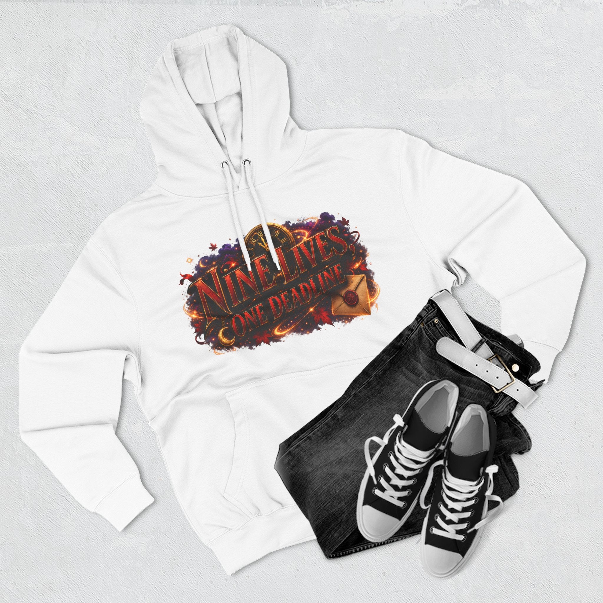 Nine Lives, One Deadline — Black Cat Spell Runner Halloween Hoodie | Adult Unisex
