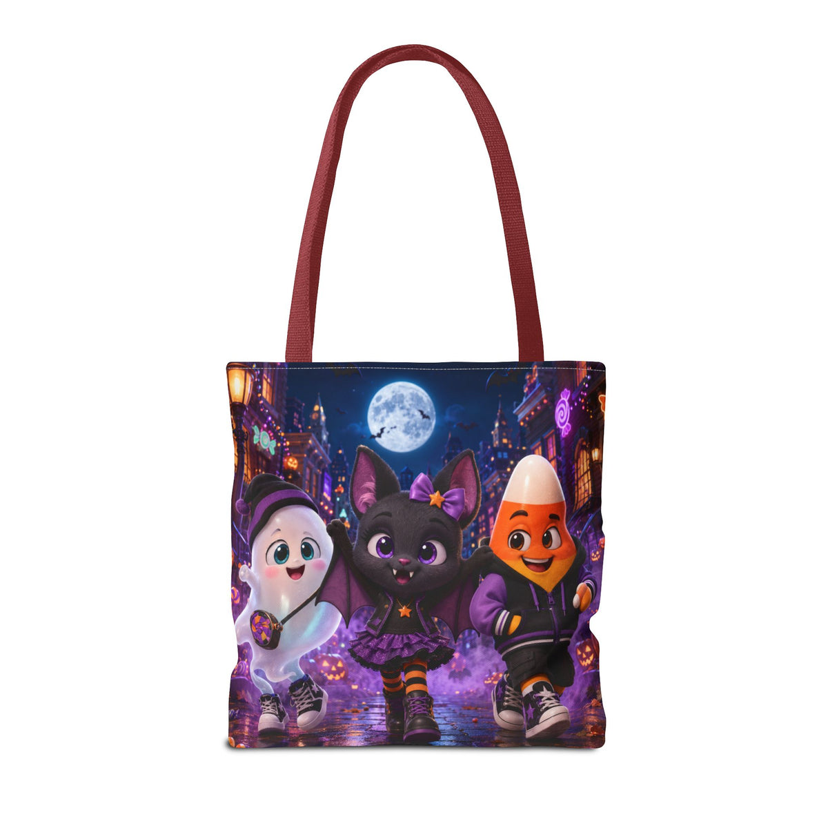 Halloween Tote Bag — Candy Corn, Bat & Ghost Trick-or-Treat Trio
