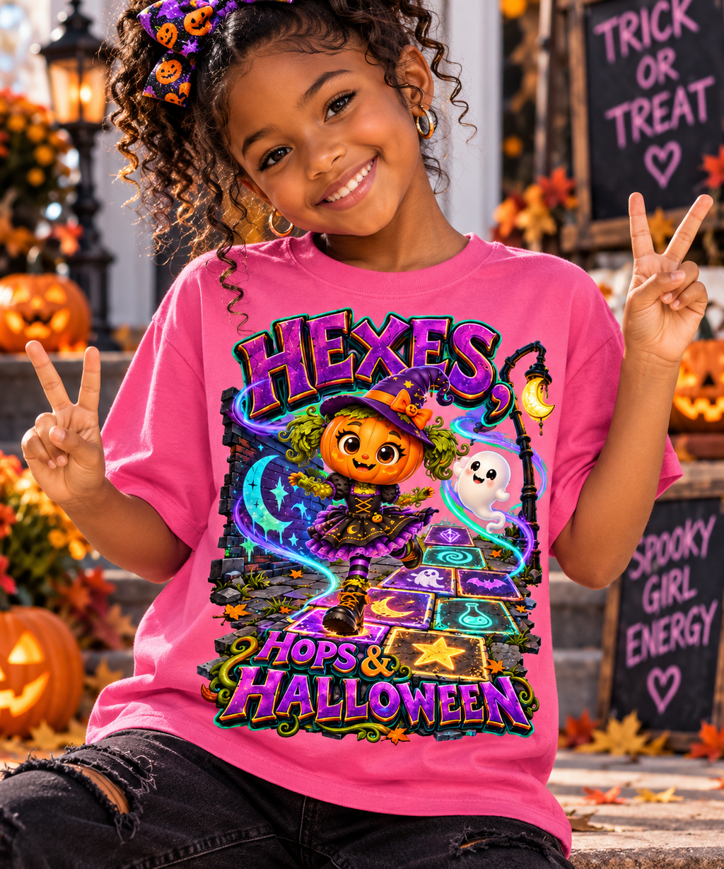 Pumpkin Witch Girl Oversized Graphic T-Shirt - Hexes, Hops & Halloween - Unisex