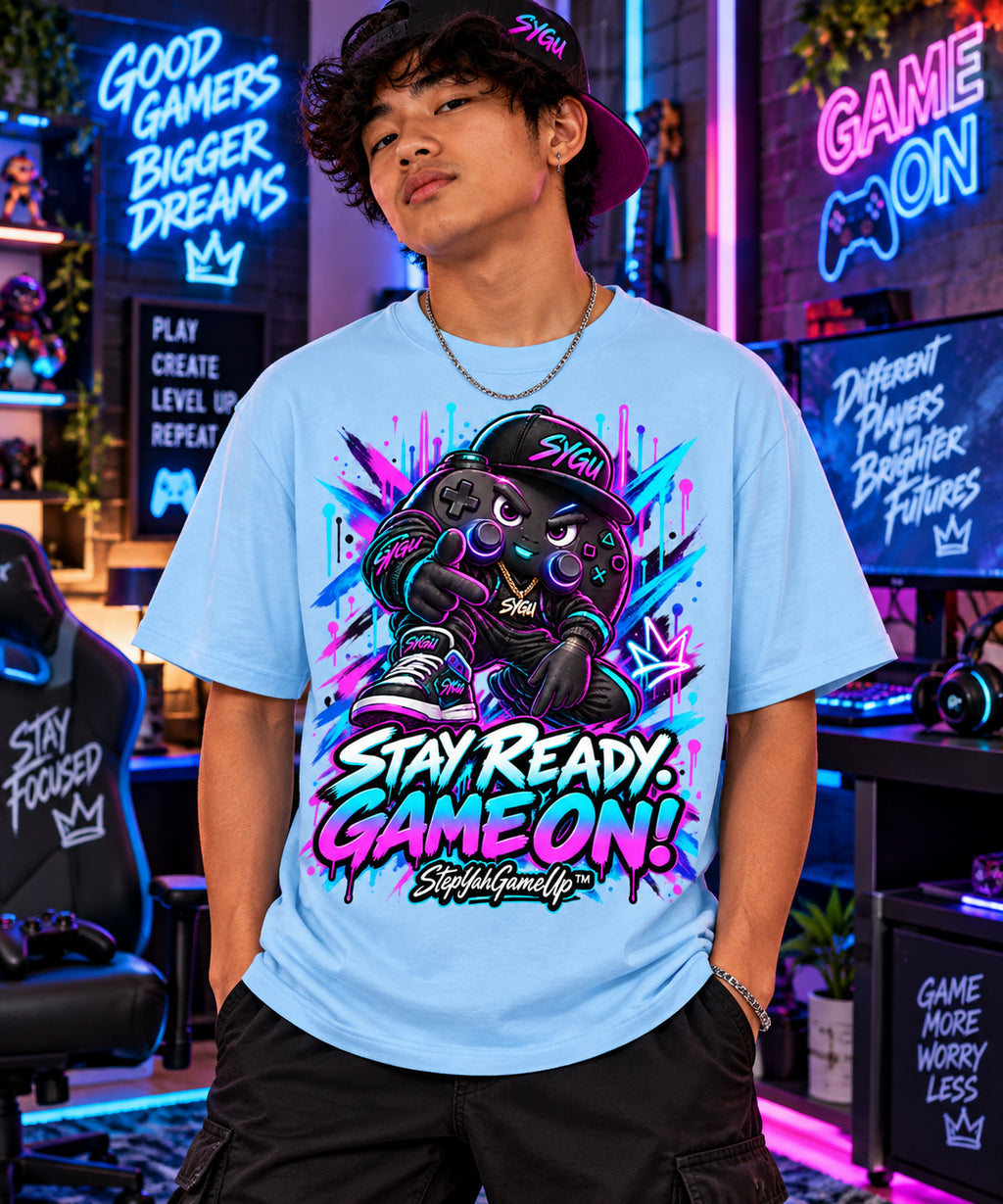 StepYahGameUp Graffiti Gamer Oversized Graphic T-Shirt - Stay Ready, Game On! - Unisex