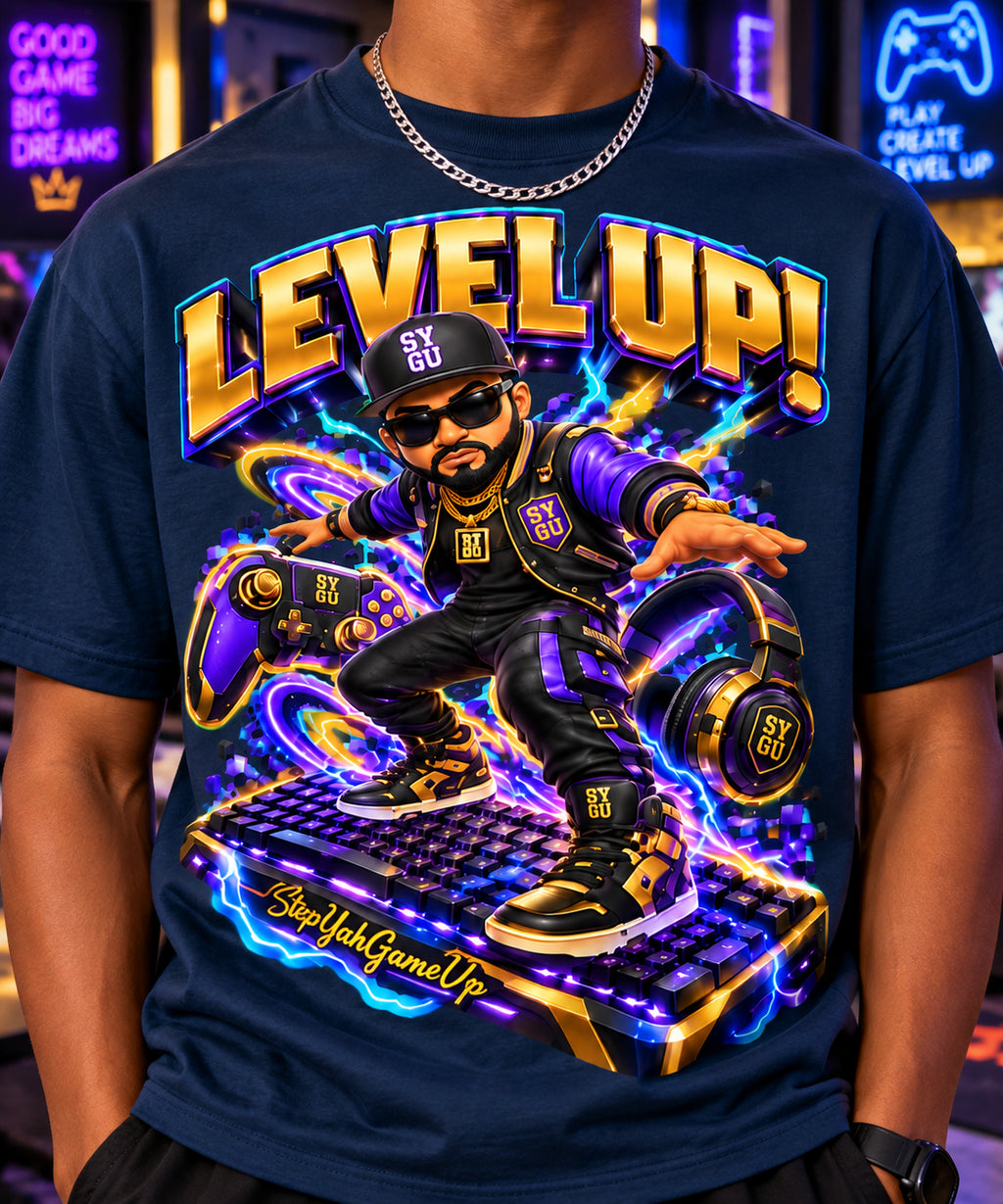 StepYahGameUp Streetwear Gamer Oversized Graphic T-Shirt - Level Up! - Unisex
