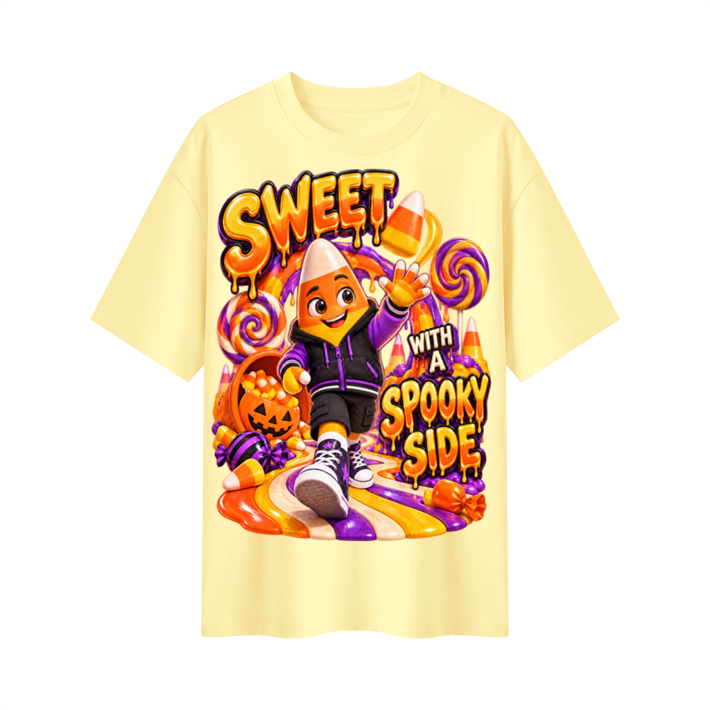 Halloween Candy Corn Oversized Graphic T-Shirt - Sweet With a Spooky Side - Unisex