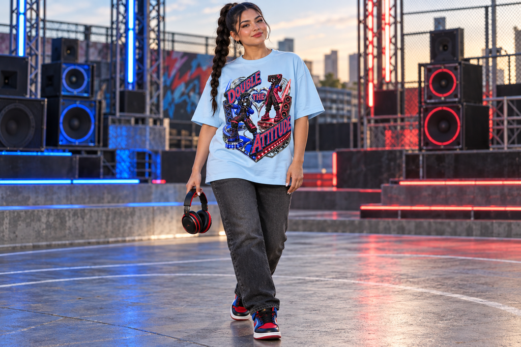 6-7 Street Mode™ Double the Attitude Oversized Graphic T-Shirt - Unisex