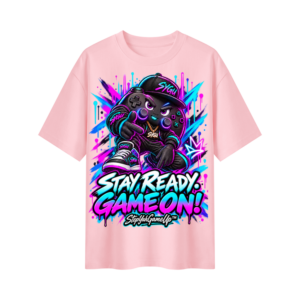 StepYahGameUp Graffiti Gamer Oversized Graphic T-Shirt - Stay Ready, Game On! - Unisex