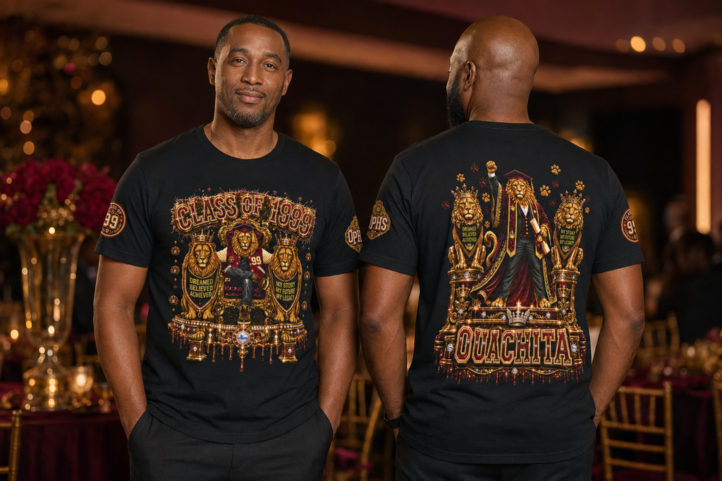 Custom Ouachita Class of 1999 King Miko Alumni T-Shirt — Front, Back & Sleeve Print