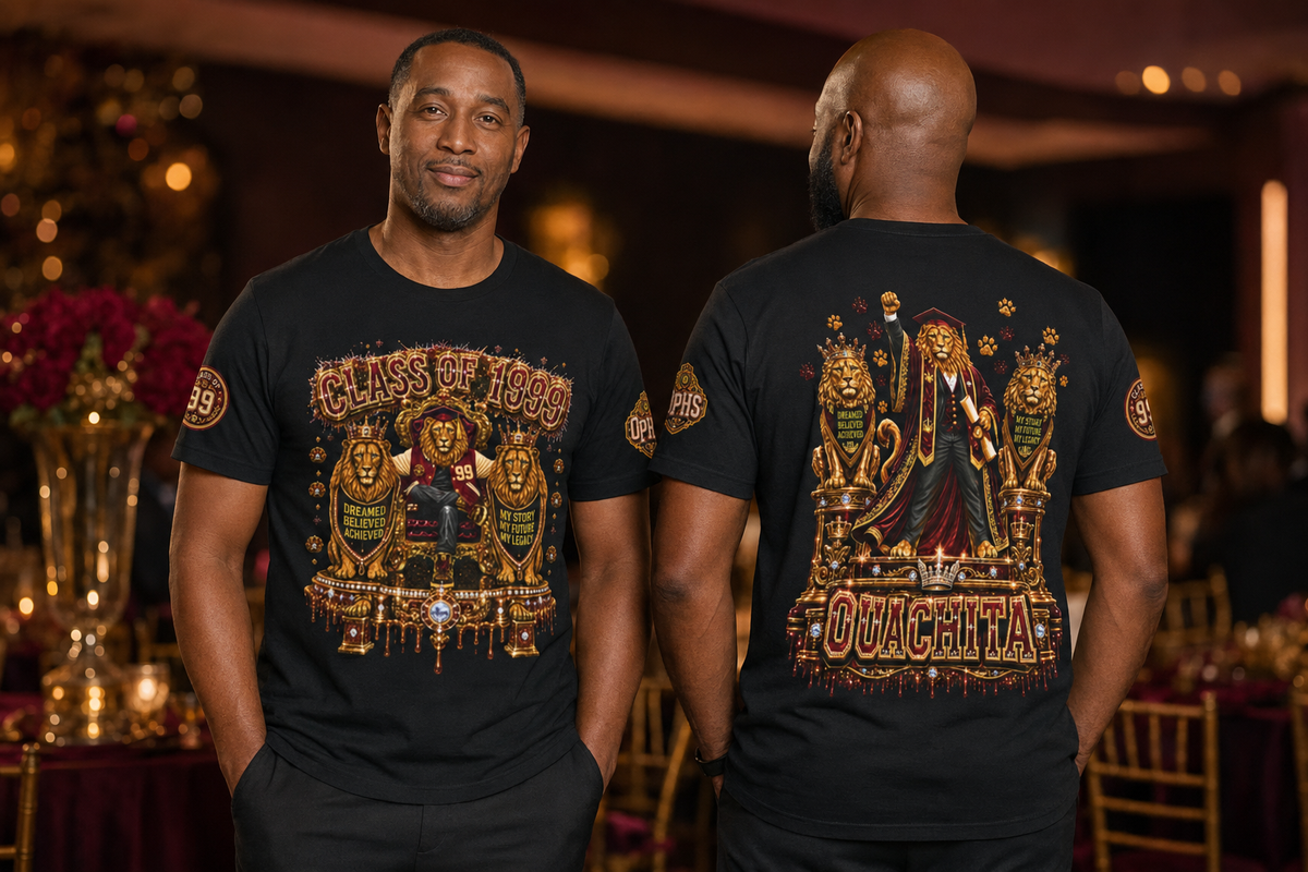 Custom Ouachita Class of 1999 King Miko Alumni T-Shirt — Front, Back & Sleeve Print