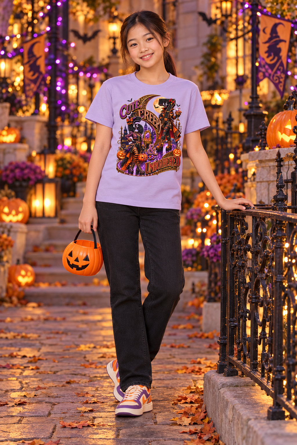 6-7 Street Mode™ Halloween Graphic T-Shirt - Cute, Creepy & Unbothered - Youth Unisex Tee