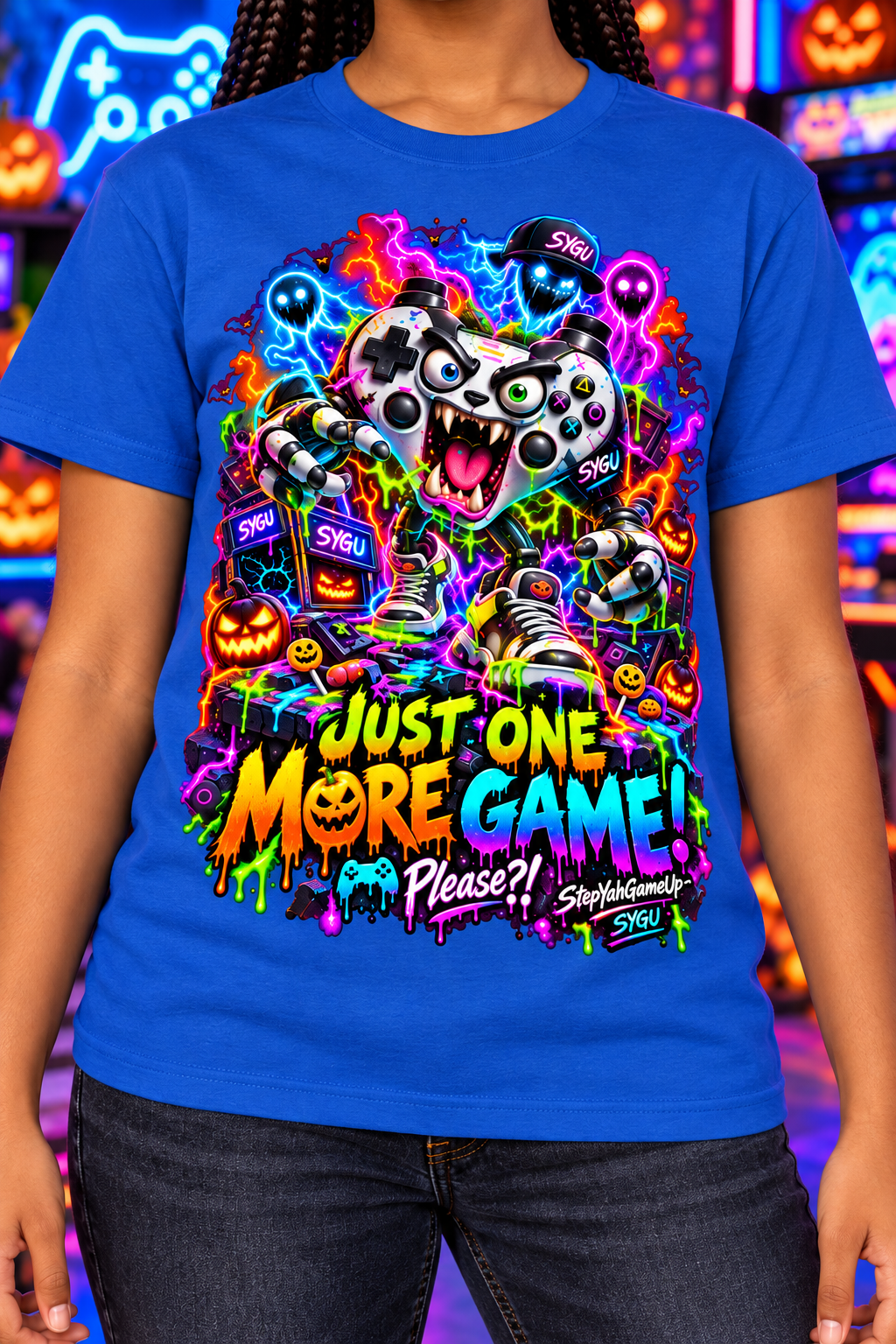 StepYahGameUp™ Halloween Just One More Game Please Graphic T-Shirt - Youth Unisex Tee