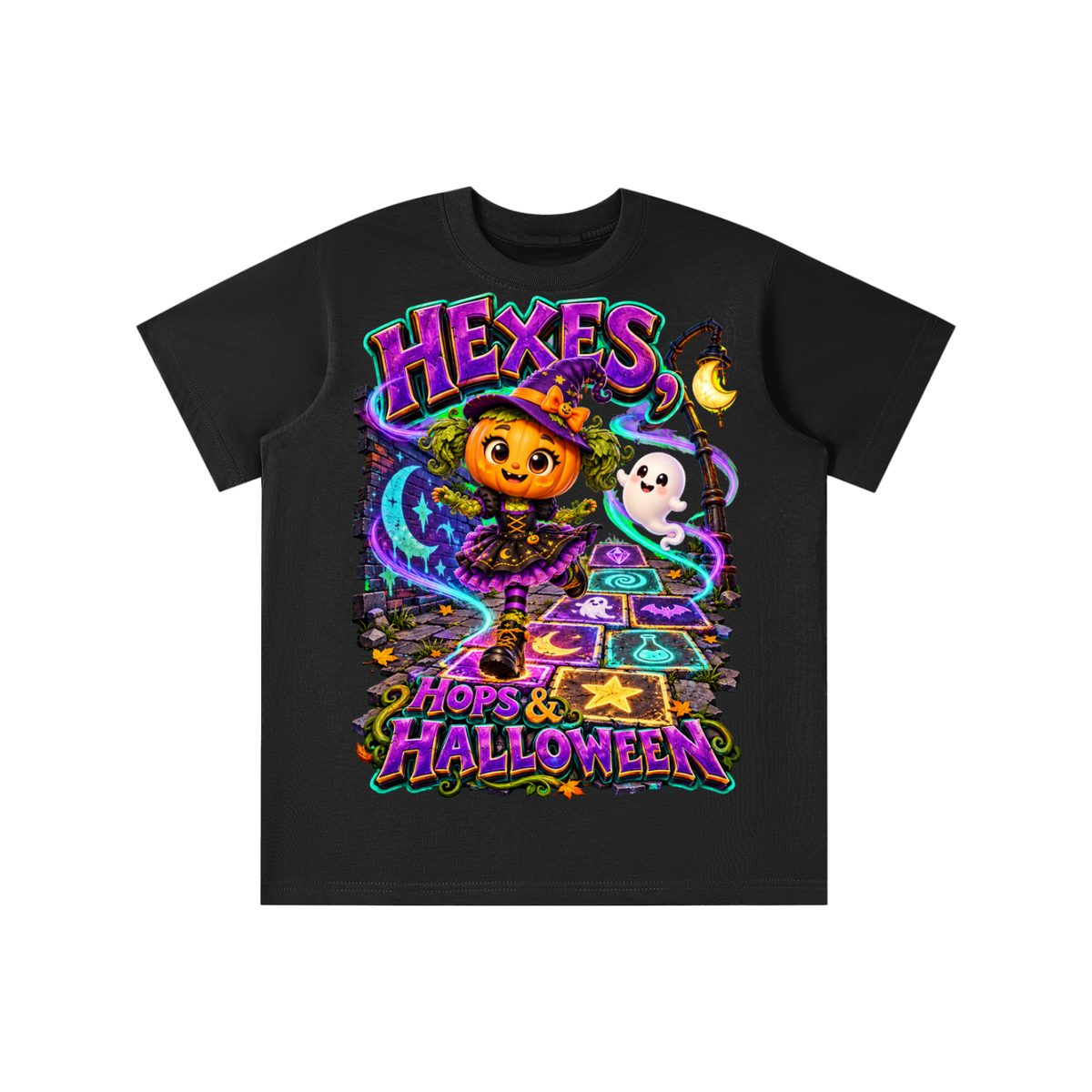 Halloween Pumpkin Witch Graphic T-Shirt - Hexes, Hops & Halloween - Youth Unisex Tee