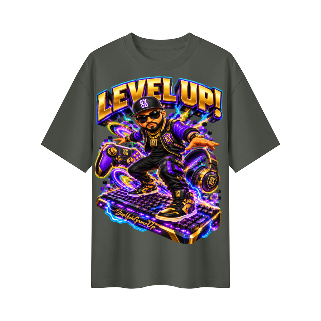 StepYahGameUp Streetwear Gamer Oversized Graphic T-Shirt - Level Up! - Unisex