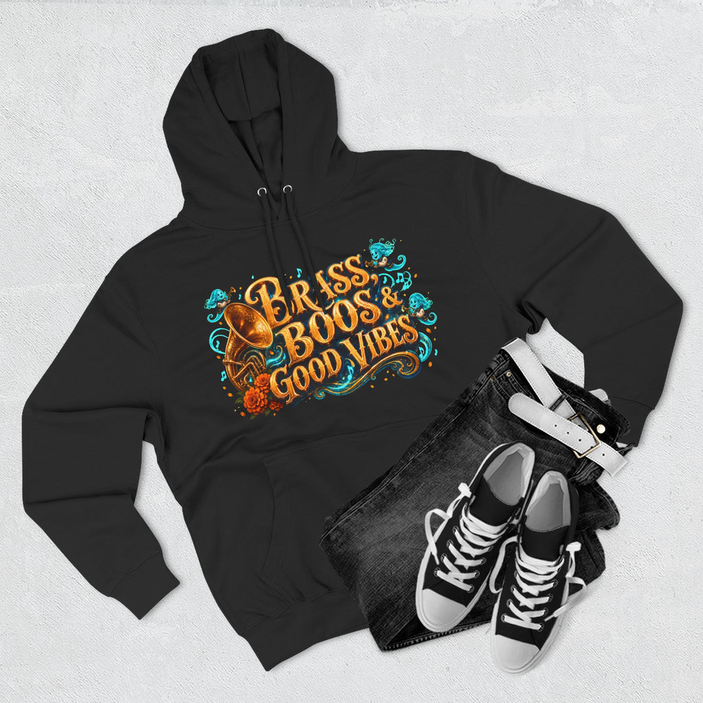 Brass, Boos & Good Vibes — Skeleton Brass Parade Halloween Hoodie | Adult Unisex