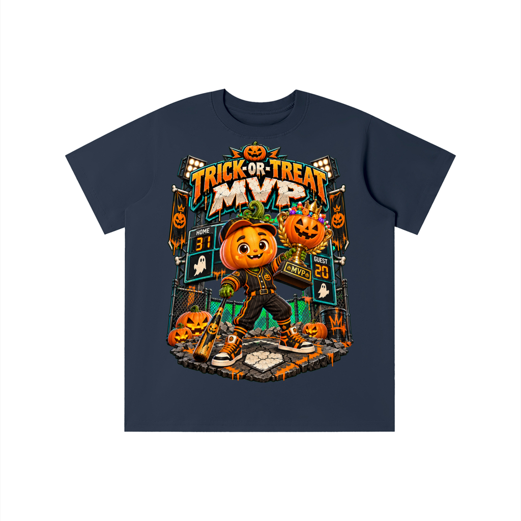 Halloween Pumpkin Sports Graphic T-Shirt - Trick-or-Treat MVP - Youth Unisex Tee